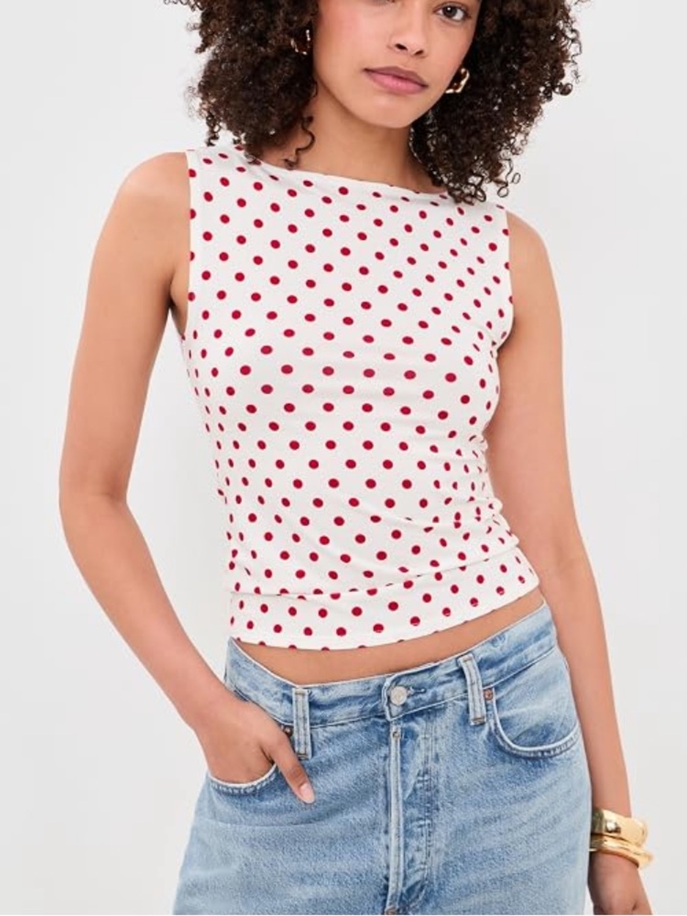 Reformation dusk knit White Tank Top with Red Polka Dots nwt ketchup dot